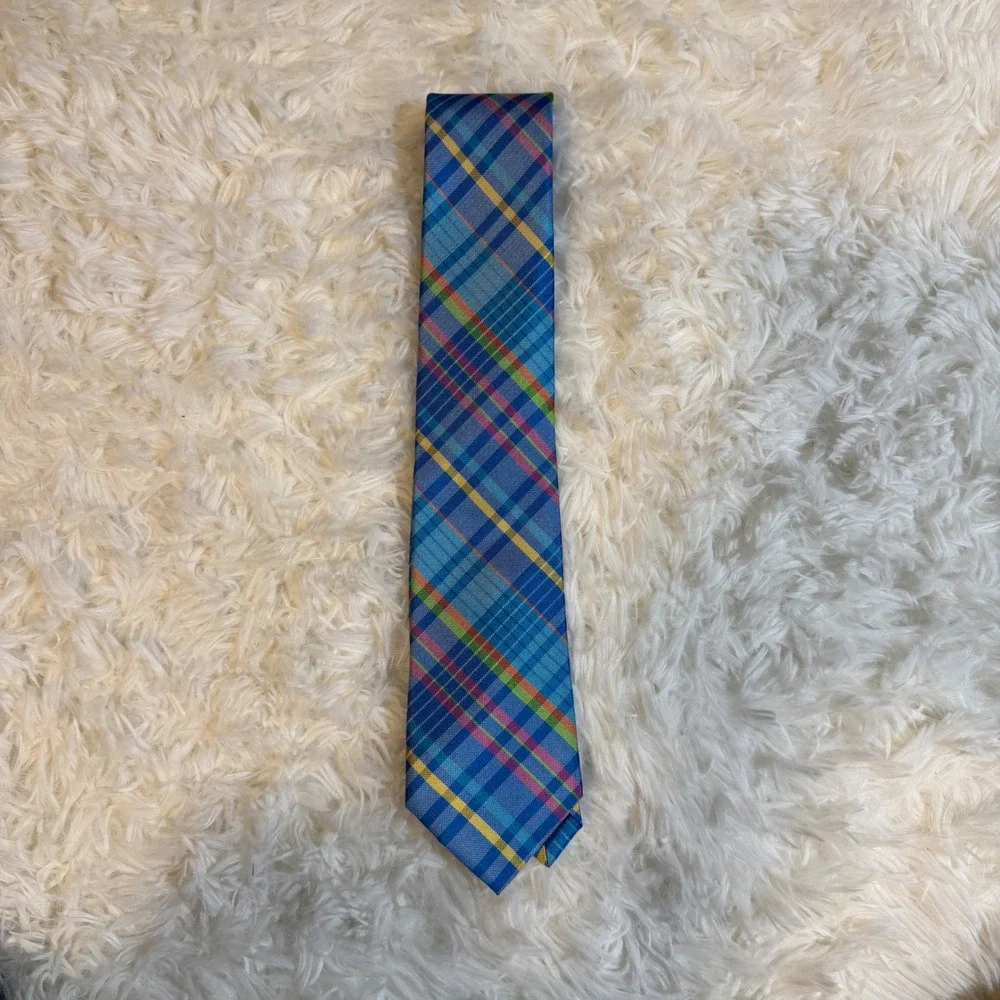 IZOD Necktie Mens Blue Plaid‎ 100% Silk 60